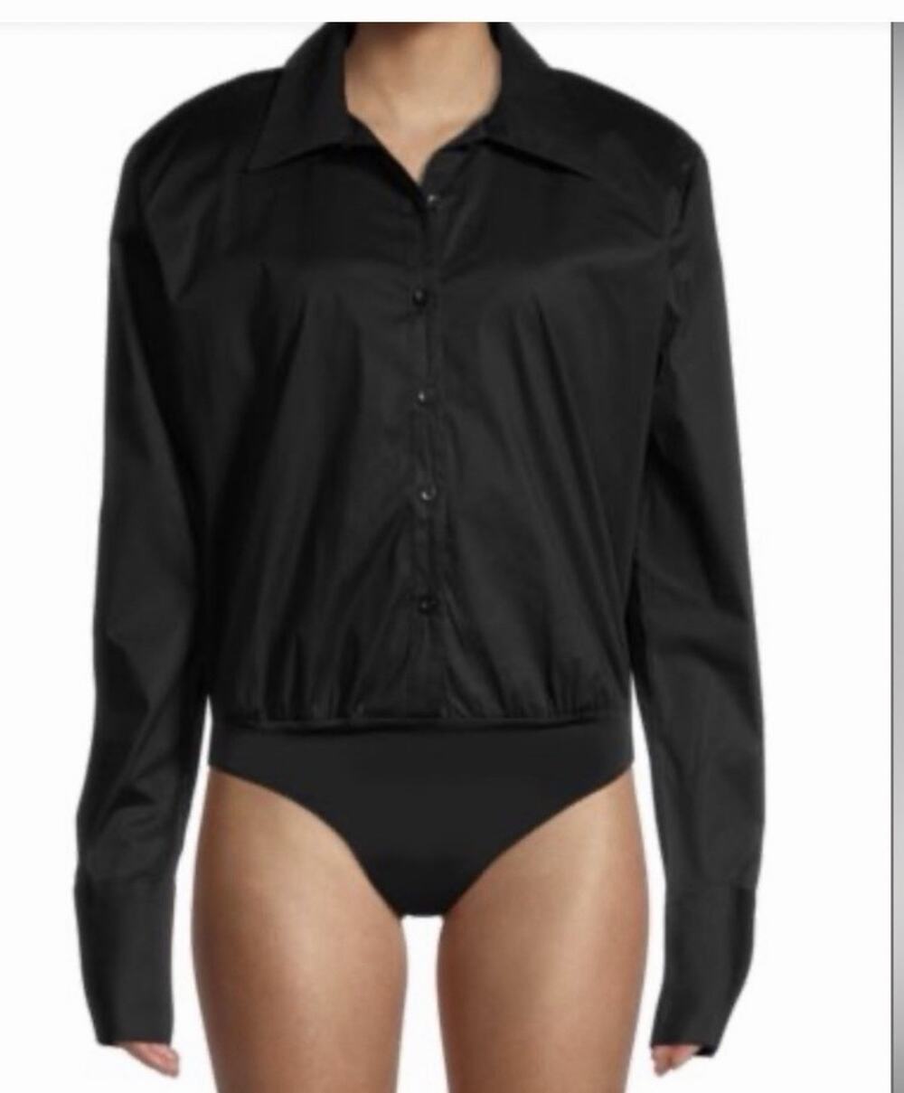 NWT DANIELLE BERNSTEIN SIZE SMALL BLACK BUTTON BODYSUIT AQ20